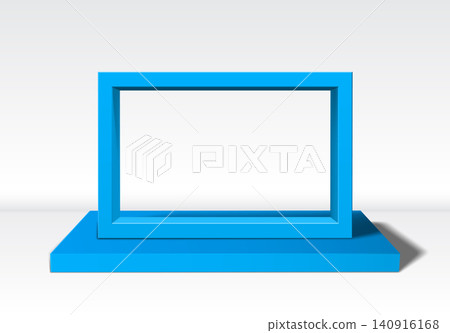 Empty blue 3D picture frame standing upright on white background Empty blue 3D picture frame standing upright on white background 140916168