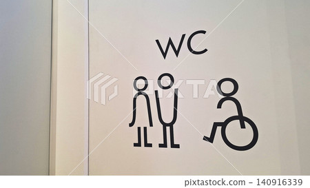 Signage Indicating Restroom Facilities for All Users Including Accessibility Options Signage Indicating Restroom Facilities for All Users Including Accessibility Options 140916339