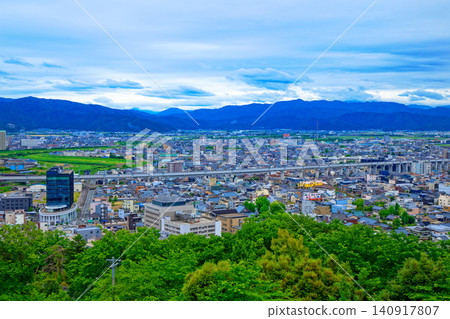 View of the cityscape towards the Seiren headquarters from Asuwayama Mountain. View of the cityscape towards the Seiren headquarters from Asuwayama Mountain. 140917807