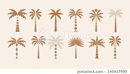 Abstract minimal tropical palm tree logos and icons collection for boutique hotels, luxury resorts Abstract minimal tropical palm tree logos and icons collection for boutique hotels, luxury resorts 140917990