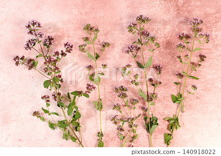 Oregano flowers on a concrete table, herbal remedies, alternative folk medicine concept, green pharmacy advertisement, collection of useful herbs for folk medicine, source of vitamins Oregano flowers on a concrete table, herbal remedies, alternative folk medicine concept, green pharmacy advertisement, collection of useful herbs for folk medicine, source of vitamins 140918022