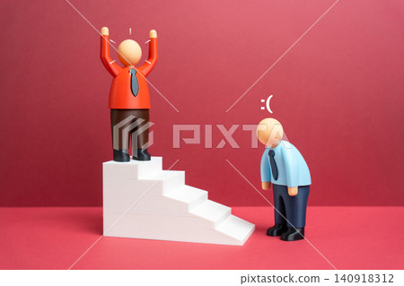 One office worker at the top of the career ladder, another at the bottom. A failure of meritocracy in the company. One office worker at the top of the career ladder, another at the bottom. A failure of meritocracy in the company. 140918312