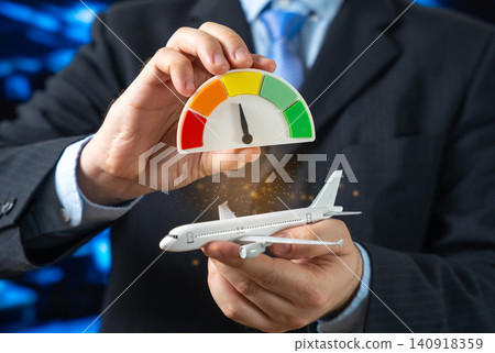 Aircraft and efficiency scale at average levels. Average airline load factor for each flight route. Efficiency and profitability. Aircraft condition, vehicle wear and tear. 140918359