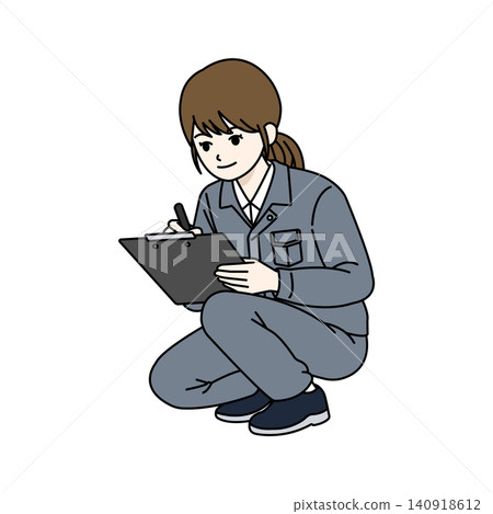 身穿灰色工作服的女工正在白板上寫字。 身穿灰色工作服的女工正在白板上寫字。 140918612