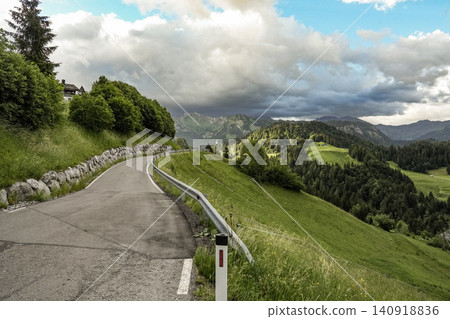 Panoramic view of Allgau Alps with green meadows and alpine village in summer - Sonthofen, Bavaria, Germany 140918836