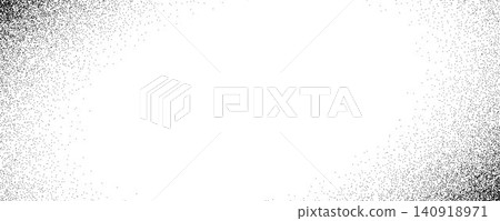 Dotted noise curved corner frame texture. Fade stipple sand gradient edge background. Rough grunge dust speckle wallpaper. Vanish grit granule backdrop. Vector distress spray particles specks overlay Dotted noise curved corner frame texture. Fade stipple sand gradient edge background. Rough grunge dust speckle wallpaper. Vanish grit granule backdrop. Vector distress spray particles specks overlay 140918971
