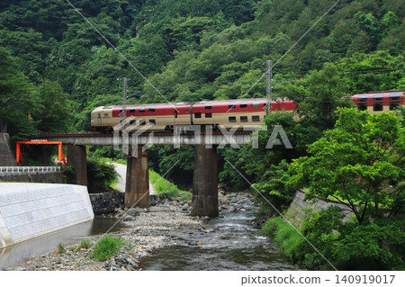 The 285 series sleeper express train Sunrise Izumo speeds through the Hakubi Line in the early morning amidst the beautiful fresh greenery. (Photographed on June 19, 2026) The 285 series sleeper express train Sunrise Izumo speeds through the Hakubi Line in the early morning amidst the beautiful fresh greenery. (Photographed on June 19, 2026) 140919017