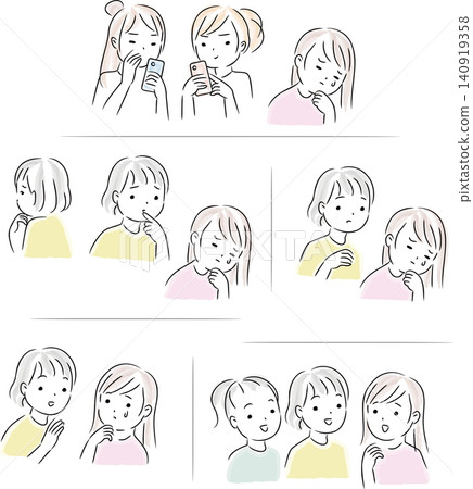 An illustration of a girl being bullied and isolated, and another girl reaching out to her. An illustration of a girl being bullied and isolated, and another girl reaching out to her. 140919358