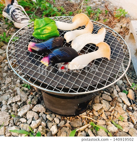 Grilled vegetables enjoyed over charcoal Grilled vegetables enjoyed over charcoal 140919502