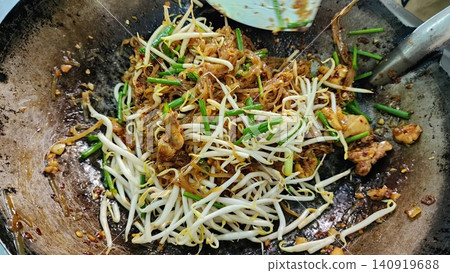 Authentic Pad Thai Cooking in Wok with Fresh Ingredients 140919688