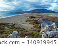 View of Dalyan River Delta and lagoon by Iztuzu Beach known as Turtle beach, Turkey. Wetlands, mountains and calm waterways create popular destination for summer travel, wildlife and nature tourism. 140919945