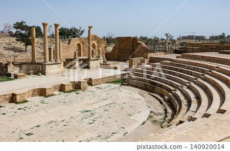 Remains of ancient Roman theatre of Sufetula on sunny day Remains of ancient Roman theatre of Sufetula on sunny day 140920014