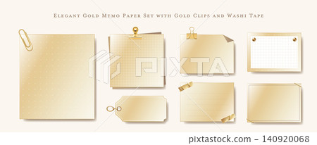 A luxurious gold notepad, sticky note, and clip material set. A luxurious gold notepad, sticky note, and clip material set. 140920068