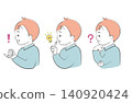 A set of three facial expressions representing doubt, ideas, and inspiration: male profile. 140920424