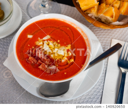 Cordoban salmorejo with ham and egg shavings Cordoban salmorejo with ham and egg shavings 140920650