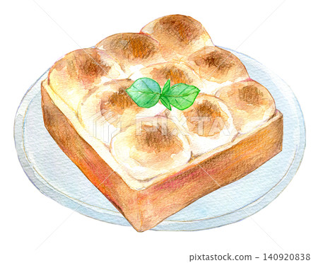 Watercolor illustration, hand-drawn illustration, s'mores toast, s'mores, marshmallows Watercolor illustration, hand-drawn illustration, s'mores toast, s'mores, marshmallows 140920838