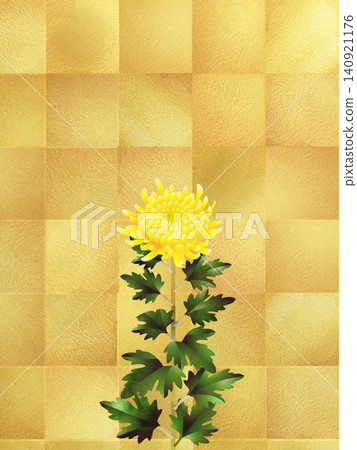 Yellow chrysanthemum with gold background - 1 stem Yellow chrysanthemum with gold background - 1 stem 140921176