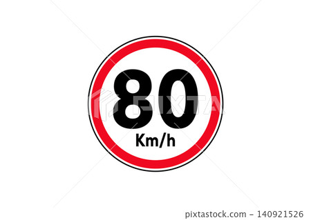 80 Kilometers Per Speed Limit Road Sign Illustration With Red Circle Border, Speed Limit Traffic Sign 80 Kilometers Per Speed Limit Road Sign Illustration With Red Circle Border, Speed Limit Traffic Sign 140921526