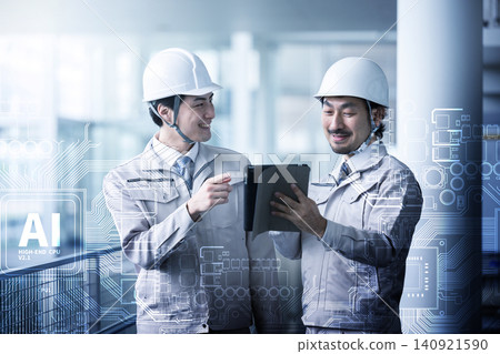 A Japanese engineer in work clothes is promoting the digital transformation of smart factories by utilizing semiconductors and physical AI. A Japanese engineer in work clothes is promoting the digital transformation of smart factories by utilizing semiconductors and physical AI. 140921590