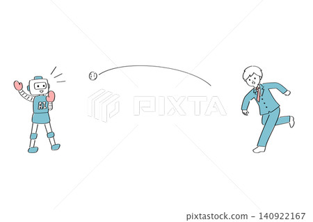 An illustration of a business person playing catch with an AI (artificial intelligence). 140922167