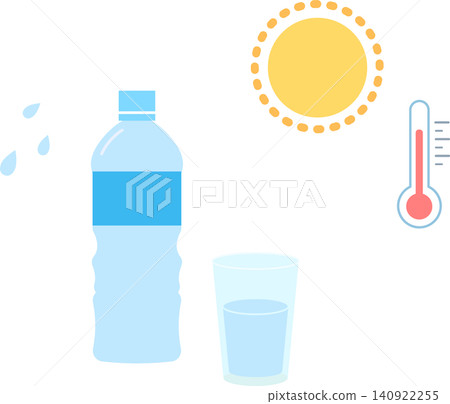 A set of illustrations for frequent hydration, simple materials for preventing heatstroke and coping with the heat. A set of illustrations for frequent hydration, simple materials for preventing heatstroke and coping with the heat. 140922255