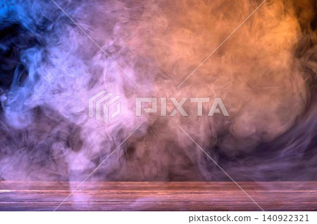 Colorful smoke explosion over water at sunset Colorful smoke explosion over water at sunset 140922321