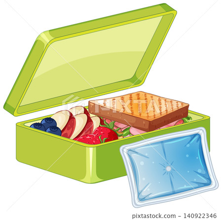 Healthy Packed Lunch in Green Container with Reusable Cool Pack 140922346