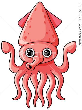 Cute Pink Squid Cartoon Character Vector Illustration Isolated on White 140922360