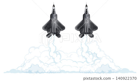 Two Stealth Fighter Jets Flying with White Smoke Trails Vector Illustration Two Stealth Fighter Jets Flying with White Smoke Trails Vector Illustration 140922370
