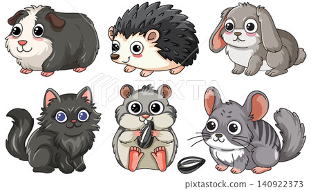 Set of Six Cute Cartoon Small Pets and Forest Animals 140922373