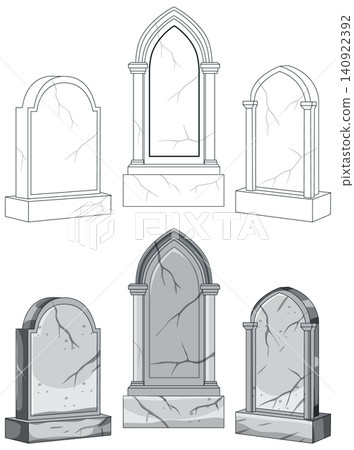 Set of Cracked Stone Tombstones Vector Illustration Set of Cracked Stone Tombstones Vector Illustration 140922392