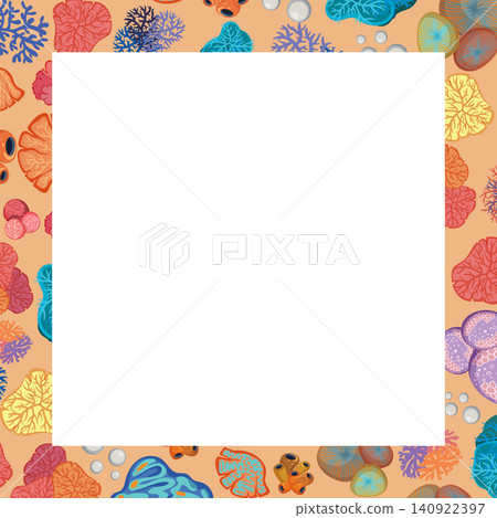Colorful Coral Reef Vector Frame with Central White Copy Space Colorful Coral Reef Vector Frame with Central White Copy Space 140922397