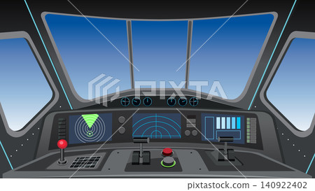 Futuristic Spaceship Cockpit Interior with Digital Control Panel and Radar Futuristic Spaceship Cockpit Interior with Digital Control Panel and Radar 140922402