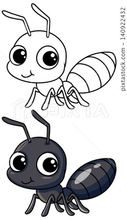 Cute Cartoon Ant Character in Color and Line Art Outline Cute Cartoon Ant Character in Color and Line Art Outline 140922432
