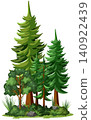 Cartoon Forest Vector Illustration with Evergreen and Deciduous Trees 140922439
