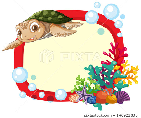 Cartoon Sea Turtle and Coral Reef Frame with Blank Copy Space Cartoon Sea Turtle and Coral Reef Frame with Blank Copy Space 140922833