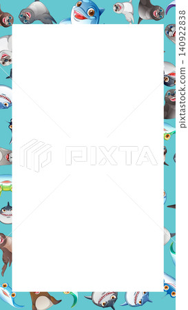 Cartoon Marine Life Border with Dolphin Shark and Seal Characters Cartoon Marine Life Border with Dolphin Shark and Seal Characters 140922838