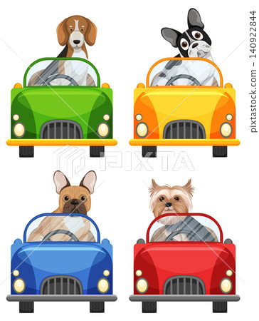Cute Dogs Driving Colorful Cars Vector Set Cute Dogs Driving Colorful Cars Vector Set 140922844