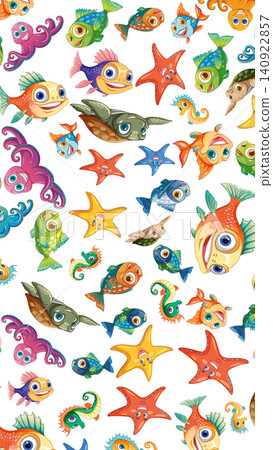 Seamless Cartoon Pattern of Colorful Ocean Animals and Sea Creatures Seamless Cartoon Pattern of Colorful Ocean Animals and Sea Creatures 140922857