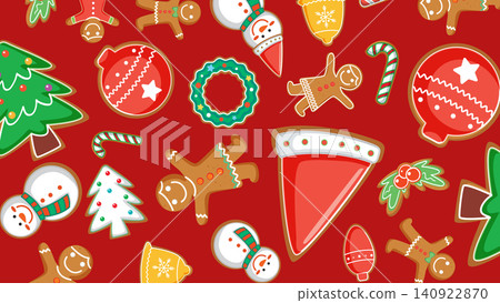 Festive Christmas Gingerbread Cookie and Holiday Ornament Seamless Vector Pattern Festive Christmas Gingerbread Cookie and Holiday Ornament Seamless Vector Pattern 140922870