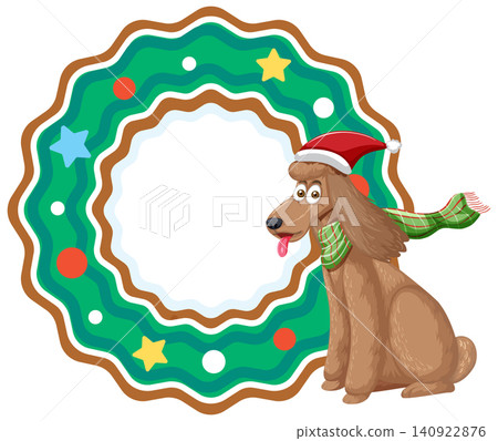 Cartoon Poodle Wearing Santa Hat Beside Festive Christmas Wreath Frame Cartoon Poodle Wearing Santa Hat Beside Festive Christmas Wreath Frame 140922876