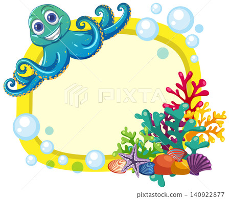 Cartoon Octopus and Coral Reef Frame with Copy Space 140922877