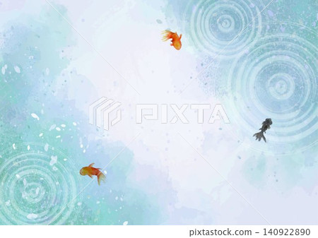 Japanese-style watercolor background with goldfish and gold leaf; includes washi paper texture, white space, and vector graphics. Japanese-style watercolor background with goldfish and gold leaf; includes washi paper texture, white space, and vector graphics. 140922890