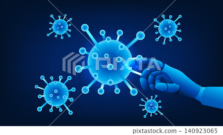Technology AI robotics background robotic hand analyzing viruses for digital protection, representing artificial intelligence security, malware detection, cyber threat prevention, data protection Technology AI robotics background robotic hand analyzing viruses for digital protection, representing artificial intelligence security, malware detection, cyber threat prevention, data protection 140923065