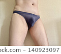 A man with metabolic syndrome in his underwear, facing left, blue. 140923097