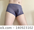 A man with metabolic syndrome in his underwear, facing left, blue. 140923102