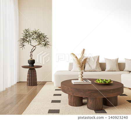 Curved Cream Sofa Living Room PNG with Dark Wood Coffee Table and Indoor Tree, Transparent Background Curved Cream Sofa Living Room PNG with Dark Wood Coffee Table and Indoor Tree, Transparent Background 140923240