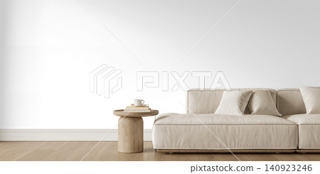 Minimalist White Sofa Wall Mockup PNG with Wooden Side Table and Empty Copy Space, Transparent Background Minimalist White Sofa Wall Mockup PNG with Wooden Side Table and Empty Copy Space, Transparent Background 140923246