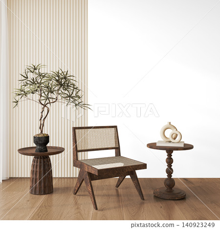 Japandi Lounge Chair Interior PNG with Dark Wood Cane Chair and Indoor Tree, Transparent Background Japandi Lounge Chair Interior PNG with Dark Wood Cane Chair and Indoor Tree, Transparent Background 140923249