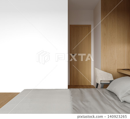 Minimalist Bedroom Corner PNG with Gray Bed, Wooden Door and Study Desk, Transparent Background Minimalist Bedroom Corner PNG with Gray Bed, Wooden Door and Study Desk, Transparent Background 140923265